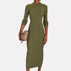 Ronny Kobo Green Eire Open Back Cable Knit Dress